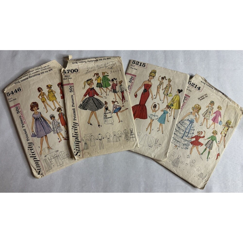 Lot 4 Vtg Simplicity 5215 5214 4700 5446 Barbie Tammy Midge Teen Doll Wardrobes